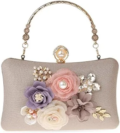 Vista 4 de Rkrouco Evening HandBags for Women Flower Wedding Clutch Purse Satin Floral Ladies Party Crossbody Bag
