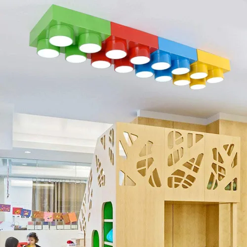 Vista 3 de LAKIQ Moderna lámpara de techo empotrada para habitación de los niños, acrílico, creativa, colorida, forma de juguete, habitación de los niños