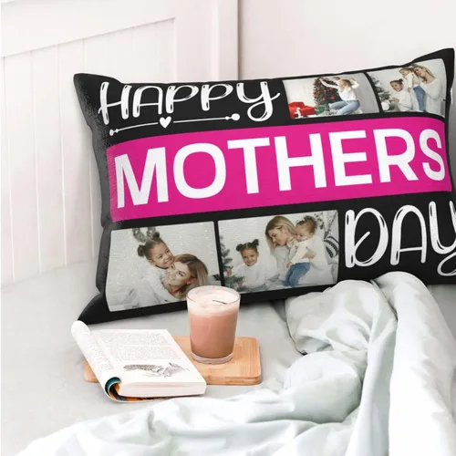 Vista 2 de Funda de almohada personalizada para el día de la madre, funda de almohada personalizada con collage de fotos, funda de almohada para el día
