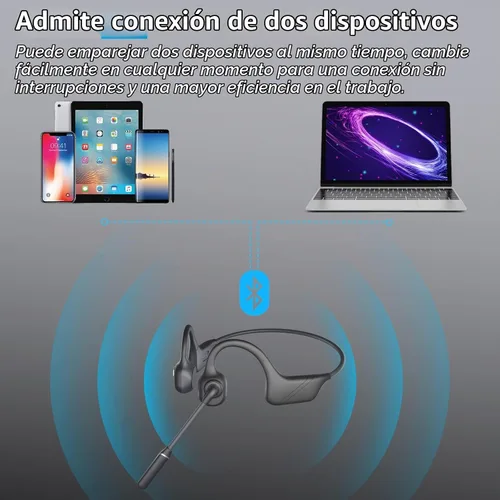 Vista 6 de MONODEAL Auriculares de Conducción Ósea con Micrófono, Auriculares Bluetooth 5.3 de Oído Abierto con Micrófono Boom de Cancelación de Ruido