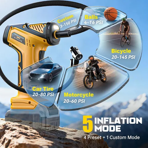 Vista 5 de DIYtoolifz Compresor de aire inalámbrico para inflador de neumáticos compatible con batería Dewalt de 20 V (solo herramienta), bomba de aire