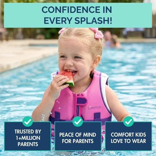 Vista 9 de Limmys Chaleco de natación para niños pequeños y niños: panel de espuma integrado, certificado CE, diseño galardonado aprobado por los padres
