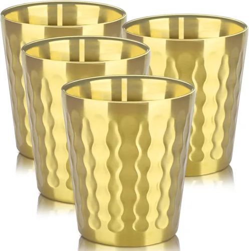Vista 22 de Beasea Vaso aislado de acero inoxidable, juego de 4 vasos de acero inoxidable dorado de 10 onzas, vasos apilables de metal de doble pared