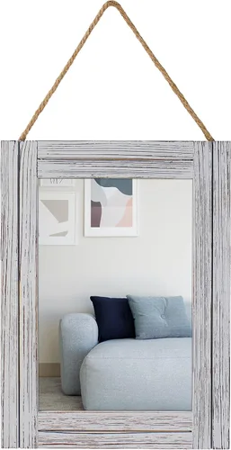 Vista 12 de Espejo de pared con marco de madera rústica de 16.0 x 12.0 pulgadas, con cuerda para colgar para decoración de casa de campo, para entrada