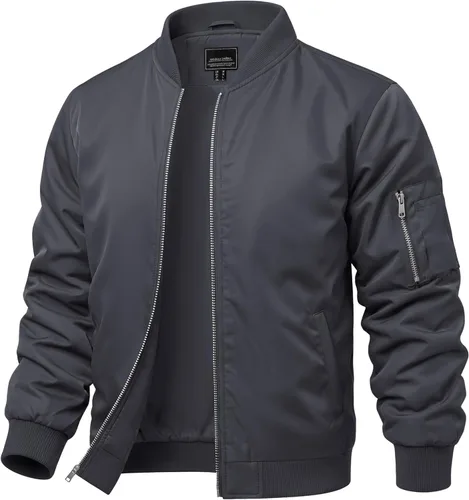 Vista 7 de CRYSULLY Chaquetas bomber ligeras para hombre, con cremallera completa, casual, rompevientos, de golf, a la moda, con bolsillo