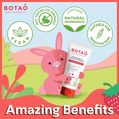 Vista 8 de Botao Pasta dental anticaries con sabor a fresa natural para niños, máxima protección contra la caries, limpia los dientes de los niños, protege