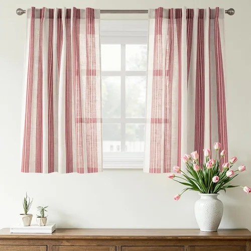 Vista 54 de DriftAway Cortinas de estilo granja con rayas verticales de lino mezclado texturizado con filtro de luz semitransparente para sala de estar