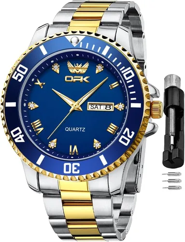 Vista 9 de OPK Mens Watch Simple Fashion Diamonds Stainless Steel Analog Men Wrist Watch Diamond Large Dial Waterproof Date Casual Watch for Man