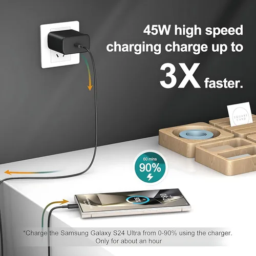 Vista 4 de Samsung - Cargador de teléfono súper rápido compatible con cargador rápido USB C de 45 W, cable de carga rápida de 10 pies tipo C para Samsung