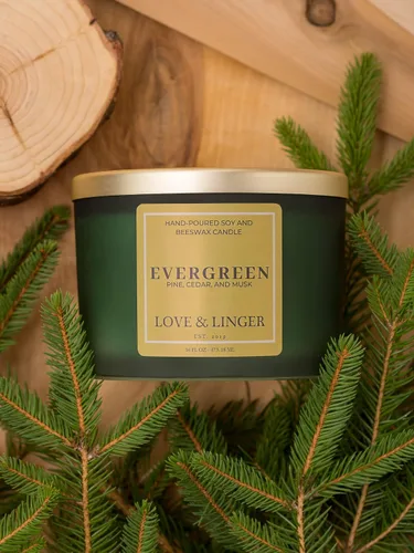 Vista 4 de Evergreen - Velas perfumadas de soja y cera de abejas de lujo, 16 onzas, velas en tarro grande para el hogar, Navidad e invierno