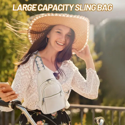 Vista 2 de Bolso bandolera para mujer, de piel sintética, bolso bandolera pequeña, mochila cruzada multiusos para el pecho, para mujer, ciclismo
