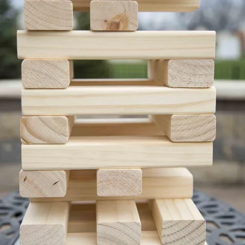 Vista 5 de HEY! PLAY! Juegos de mesa apilables en torre con 54 bloques de madera gigantes, juegos de patio no tradicionales para niños y adultos con estuche