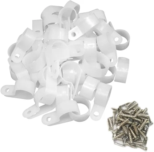 Vista 13 de Abrazadera para cable tipo R, abrazadera de cable de 1/2 pulgada, clips de sujeción de cable de montaje de tornillo de nailon con tornillos