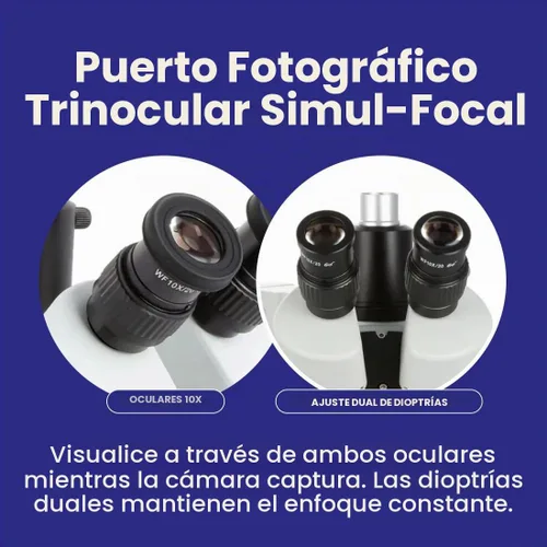 Vista 5 de Microscopio profesional trinocular con zoom con enfoque Control, WH10x Oculares simultánea estéreo, 3,5 x -90 X Zoom de ampliación, 0,7 x -4.5 X