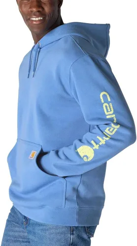 Vista 53 de Carhartt Sudadera de ajuste holgado para hombre con logotipo en la manga, de peso medio, gráfica, liquidación Terreno ámbar
