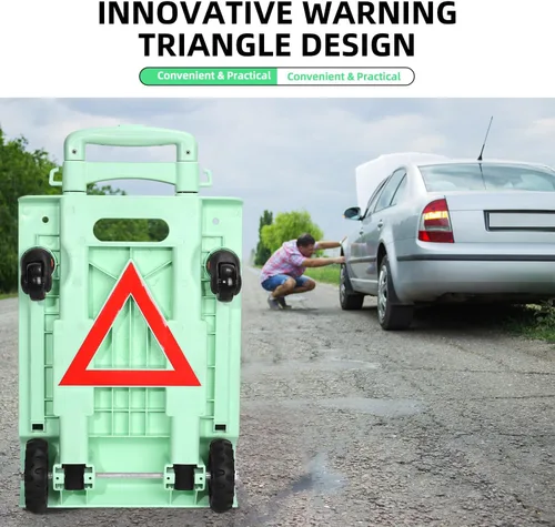 Vista 6 de Carro plegable para camión de mano de 176.4 lbs/176 libras, carrito utilitario de equipaje resistente con 4 ruedas giratorias, señal de advertencia