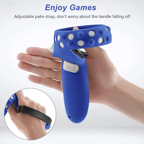 Vista 4 de Compatible with Meta Oculus Quest 2 Accessories Lengthening Controller Grip Cover with Battery Opening VR Shell Cover Silicone face Cover