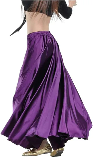 Vista 45 de Indian Trendy Falda de satén para mujer, de círculo completo, para danza del vientre tribal, con movimiento de Halloween Negro
