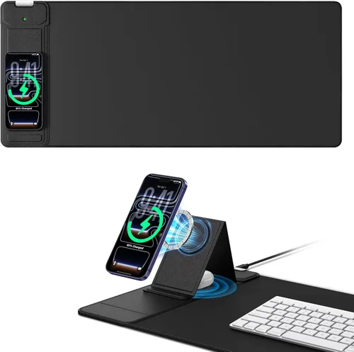 Vista 19 de Wireless Charging Mouse Pad with Foldable Phone Holder, 31.5"x15.8" XXL Excel Cheat Sheet Desk Mat for Laptop/Keyboard, Waterproof Ultra-Smooth