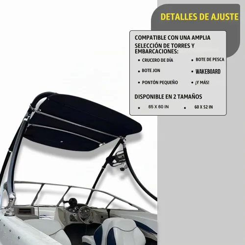 Vista 5 de FASWORX Soportes universales para barcos Bimini en torre de wakeboard, lona superior 600D Bimini, marco y abrazaderas, toldo universal