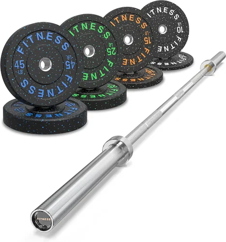 Vista 21 de HANDBODE Olympic High-Bounce Bumper Plates Bench Press Barbell Weights Set 2 - Inch, 10-55 lb Rubber Weight Sets for Home Gym, Strength Training