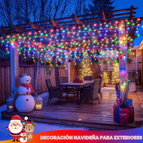 Vista 6 de JMEXSUSS 400 luces LED de Navidad de carámbano de 38.8 pies con control remoto, tira de luces multicolor para exteriores enchufables, 8 modos