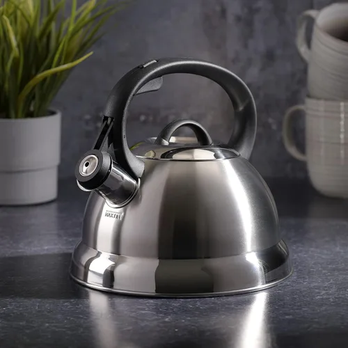 Vista 3 de Hervidor de agua para té con silbido Mr. Coffee 91407.02 Flintshire, de acero inoxidable, 1.75 qt, Plateado Satén cepillado