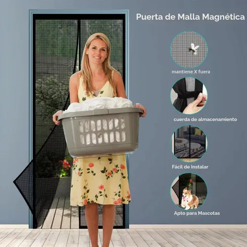 Vista 2 de Puerta mosquitera magnética – Imanes autosellantes, cierre de red de malla reforzada de fibra de vidrio resistente para puerta corredera, patio