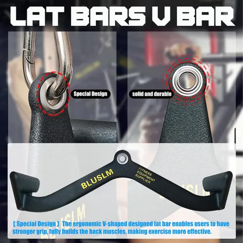 Vista 4 de BLUSLM LAT Pull Down Bar for Cable Machine, LAT Pulldown Attachments T-bar V-bar Cable Attachment for Gym, Back Tricep Strength Training Handle