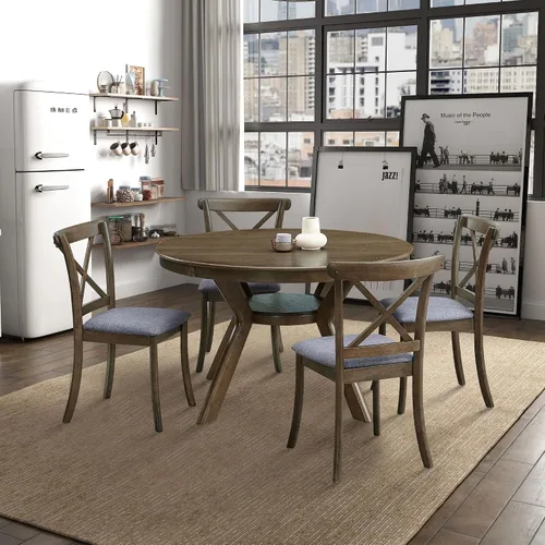 Vista 5 de Dining Chairs Set of 2, Table & Chair Sets, Modern Fabric Upholstered Kitchen Side Chairs, Cross Back Rubber Wood Farmhouse Dining Room Chairs with
