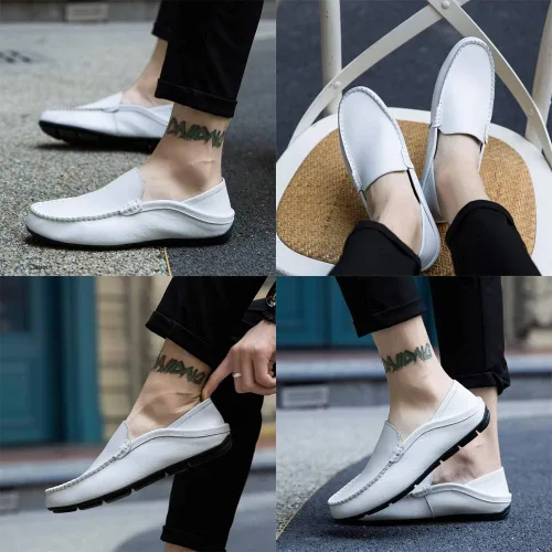 Vista 6 de MCICI Mocasines de cuero genuino de primera calidad para hombre, zapatos de conducción a la moda, mocasines planos casuales 6.5 de EE. UU. 11.5
