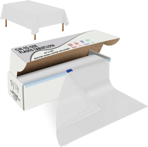 Vista 12 de tujol Rollo de mantel de mesa de plástico desechable beige de 54" X 100', cubierta de mesa de plástico con caja cortadora, mantel desechable cortado