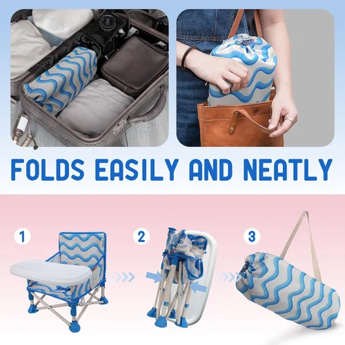 Vista 6 de Tiny Marvels Silla de bebé portátil 3 en 1, asiento elevador acogedor, silla de bebé con bandeja, plegable compacta, silla para niños pequeños