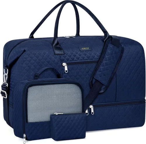 Vista 12 de Bolsa de fin de semana para mujer, bolsa de viaje de nailon, con compartimento para zapatos, tamaño grande 1-beige
