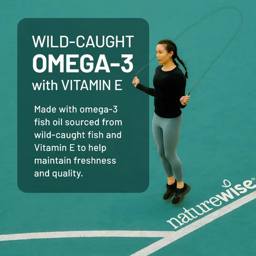 Vista 2 de NatureWise Suplemento de aceite de pescado Omega 3 extra fuerte – 1000 mg por porción – 600 EPA y 400 DHA y vitamina E – Apoyo para la salud