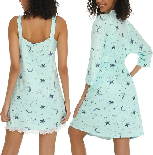 Vista 5 de ENJOYNIGHT Conjunto de bata sexy con cuello en V de 2 piezas para mujer, camisón de lencería con batas, conjunto de pijama de encaje