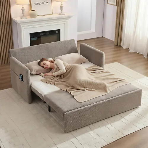 Vista 2 de Mjkone Sofá cama de 66.5 pulgadas de ancho, tamaño Queen para sala de estar Beige