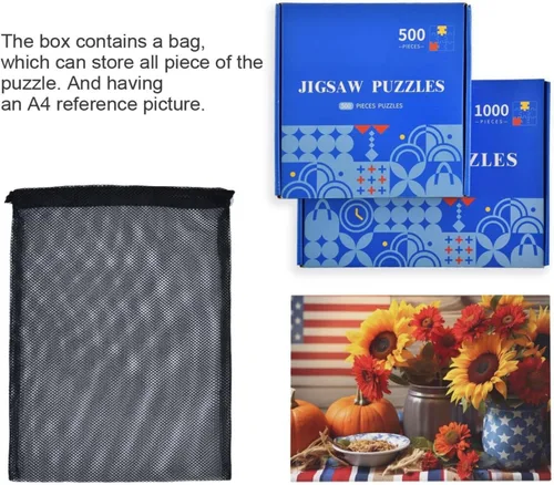 Vista 7 de Sunflower Fall American Flag Jigsaw Puzzles 500 Pieces for Adults with Mesh Storage Bag 2011564