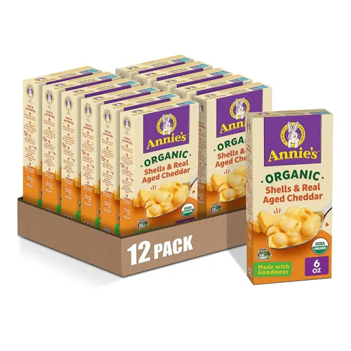 Vista 8 de Annies Homegrown - Conchas orgánicas alimentadas con pasto y macarrones con queso cheddar blanco, 6 onzas (paquete de 12)