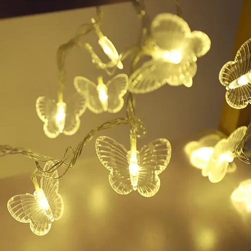 Vista 3 de keeda Guirnalda de luces decorativas de mariposa de 9.8 pies, 20 luces LED de mariposa de Navidad, funciona con pilas, para dormitorio, patio
