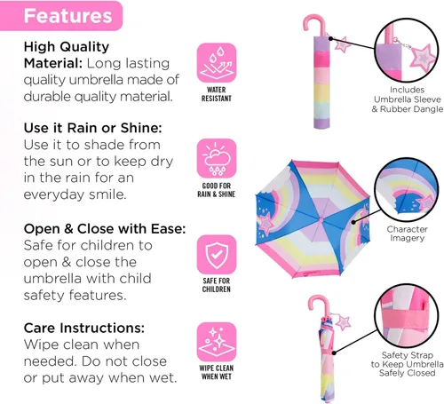 Vista 4 de Kids Umbrella Girls Boys Rain Jacket Toddler Umbrellas for Rain - Kids Raincoat for Boys and Girls Rain Coat for 3-9 Years