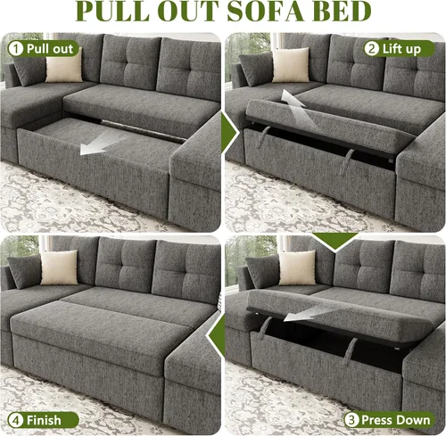 Vista 7 de Huatean Home Sofá cama de gran tamaño, sofá cama seccional, gris oscuro