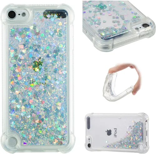 Vista 14 de LEMAXELERS Funda compatible con iPod Touch 7, funda líquida con purpurina flotante de arena movediza a prueba de golpes, funda protectora de love-1