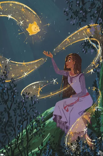 Vista 9 de Trends International Disney Wish - Póster de collage 2 (Asha & Star), 22.4 pulgadas de largo x 14.7 pulgadas, versión enmarcada en madera de granero