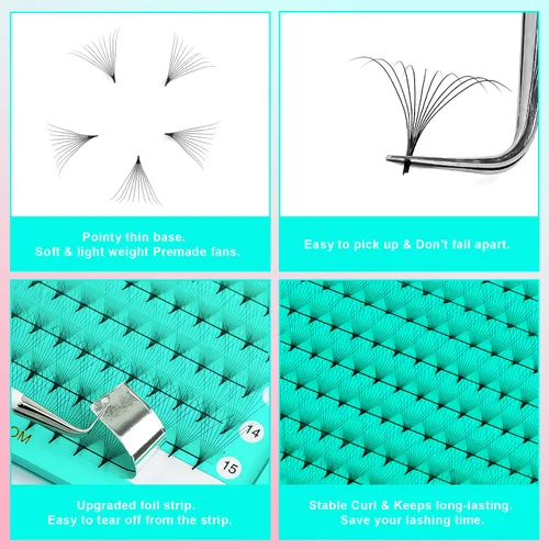 Vista 4 de VAVALASH Premade Fans Eyelash Extensions 320 Fans 10D 14D 16D 20D 0.03 0.05 0.07 Thickness C/D Curl Middle Stem Heat Bonded Premade Fans Russian