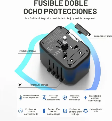 Vista 6 de VYLEE - Adaptador de viaje universal, adaptador de corriente internacional 5 en 1, cargador de pared 3.5A 2xUSB-A y 2 USB C, enchufe esencial