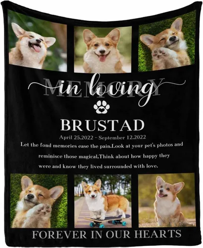 Vista 18 de InterestPrint Manta de perro personalizada en memoria amorosa de la pérdida con imágenes y nombre, regalo personalizado de recuerdo de condolencias