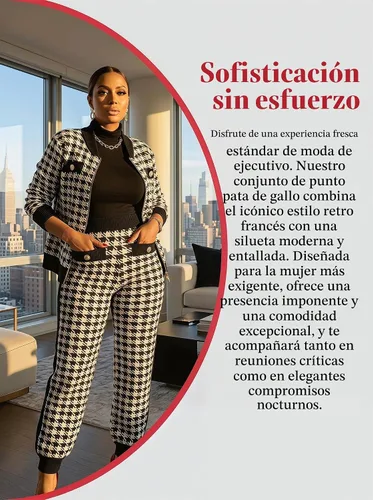 Vista 6 de LKOUS Traje de pantalón de pata de gallo para mujer, resistente a las Negro