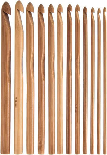 Vista 5 de Hestya Juego de 15 ganchos de ganchillo de bambú de madera de 3 a 0.984 in de diámetro, agujas de tejer hechas a mano