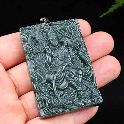 Vista 5 de Collares para mujer, collares para hombre, escultura manual fina y natural, verde, jade gguan, yin, kwan-yin, buda guanyin, collar con colgante